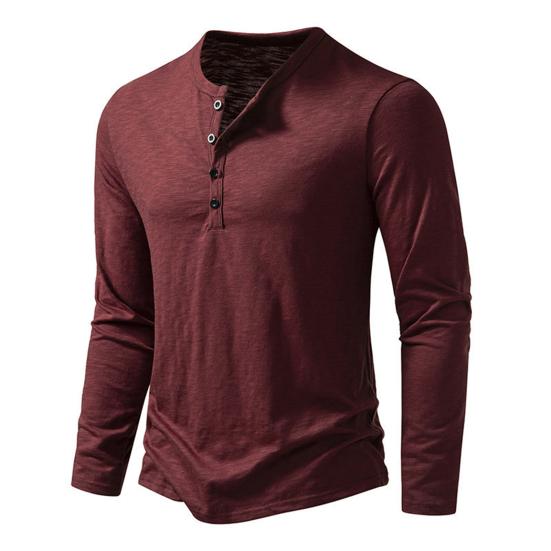Men T-shirt Buttons Half Placket Long Sleeve Lightweight Tee Shirt Solid Color Loose Fit Pullover Tops Travel Office Daily Wear