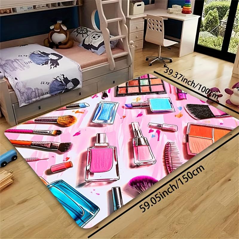 1pc Cosmetic-Themed Area Mat, Thick Polyester Rectangle Mat for Bedroom, Living Room, Entryway - Machine Washable Indoor Mat Decor