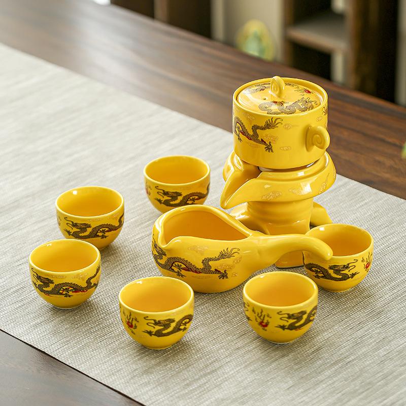 Lazy Automatic Tea Set Stone Mill Rotating Water Outlet Home Office Retro Ceramic Tea Maker Teaware Sets