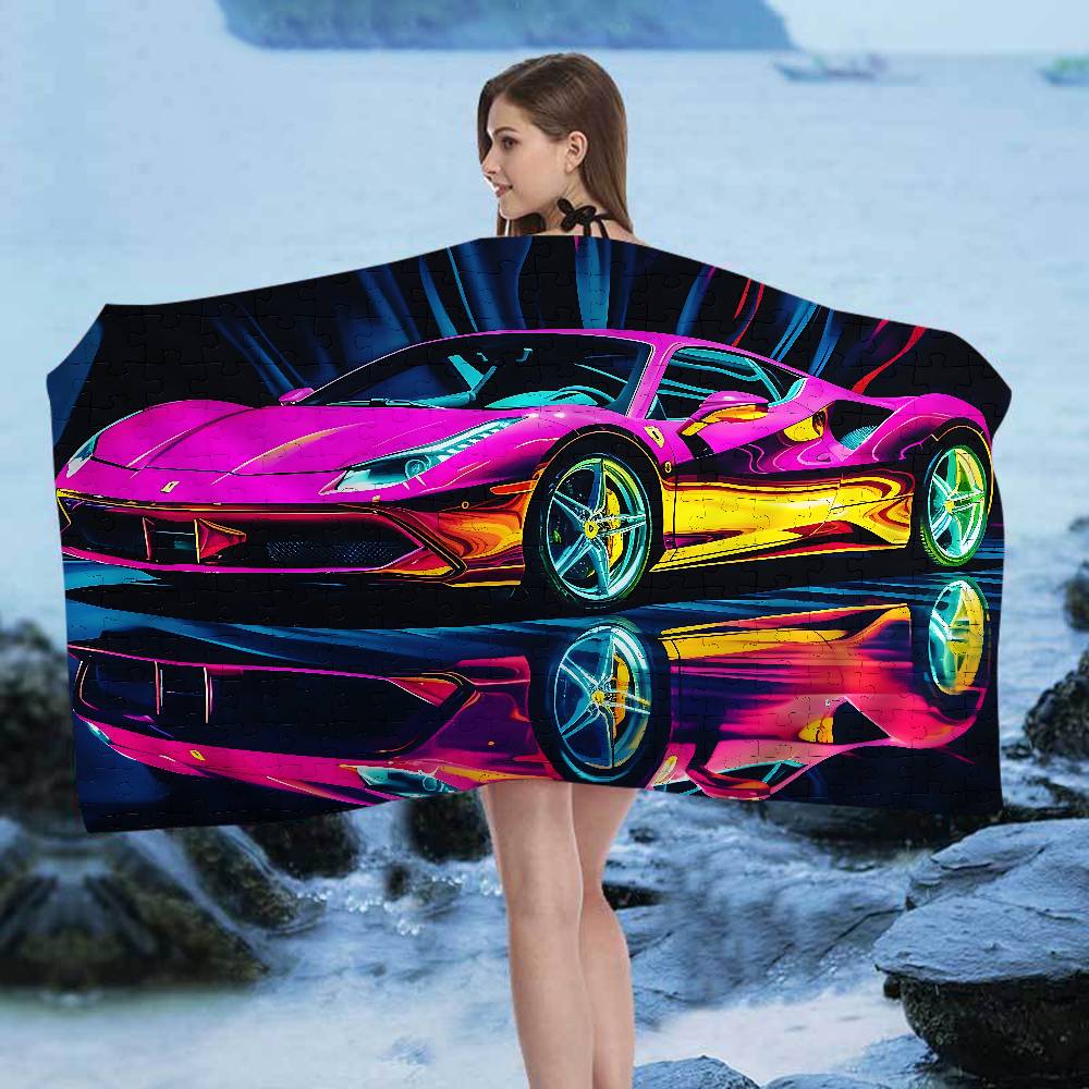Sports Car Racing Car Bath Towel Microfiber Soft Water Absorbing Breathable For Girl Kids Decorative Cartoon Beach Towel
