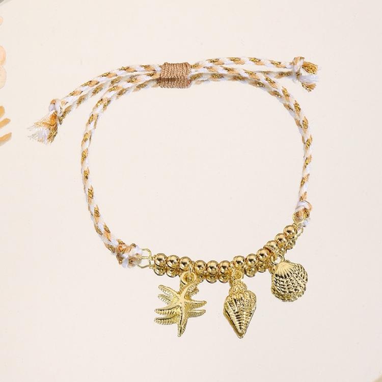 Keramik-Meerestier-Anhänger, geflochtenes Armband, verstellbares Seildesign mit Seestern- und Muschel-Charm, lässiger Schmuck