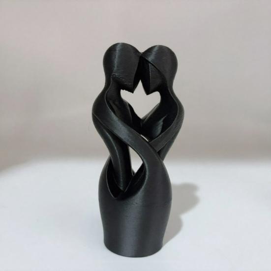 3D-Printed Minimalist Couple Ornament with Heart Cutout Smooth Delicate Lines Black White Desktop Keepsake Romantic Home Decor Gift