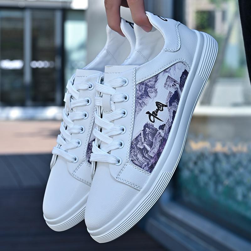 Newest White Men Shoes Fashion Ink Painting Men Sneaker Casual Young Leather School Shoes Designer High Quality Skateboard Trainers