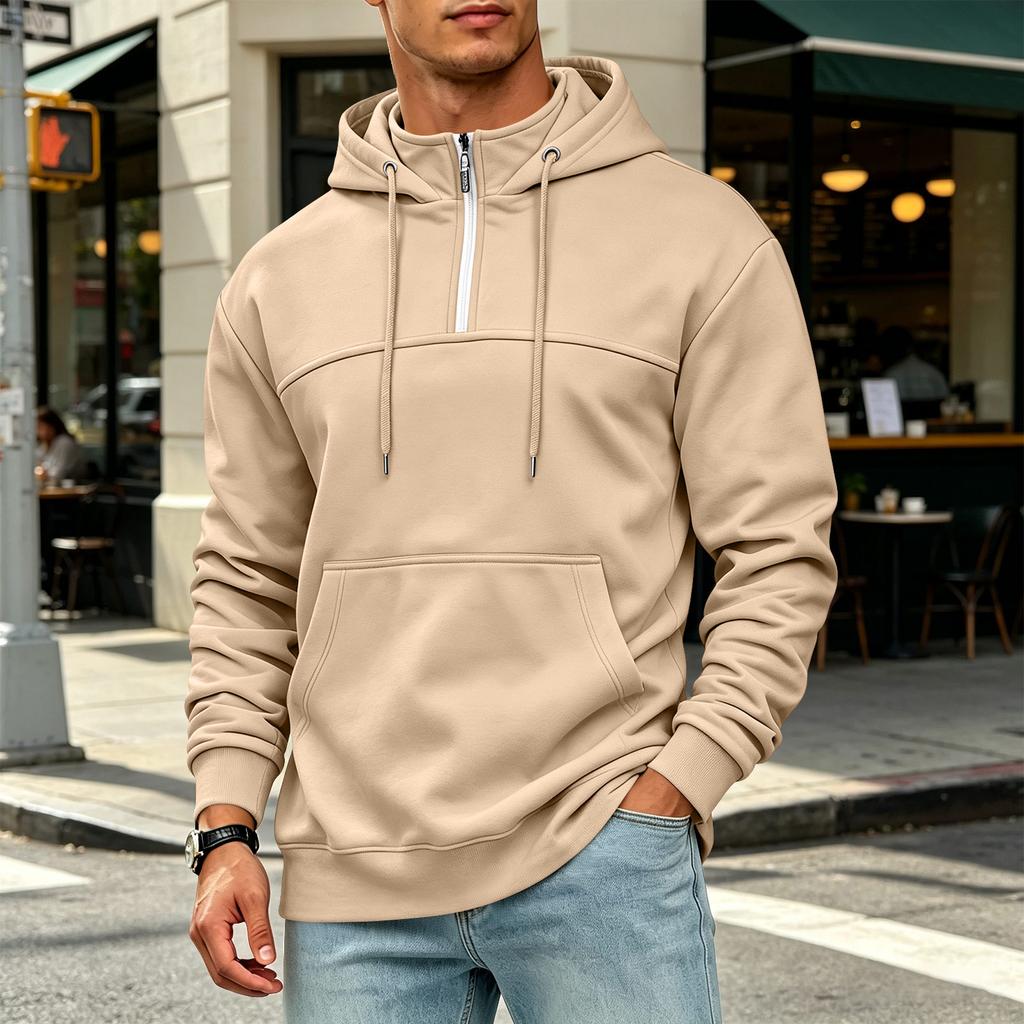 Casual Heren Hoodie met Opstaande Kraag en Zakken - Atletische Pullover voor Dagelijks Gebruik