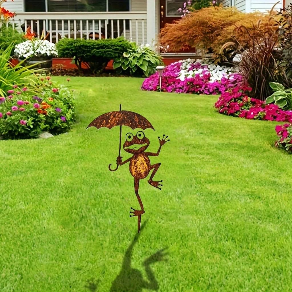 Retro Rust Iron Frog Stake Decorative Garden Art Metal Lawn Ornament Outdoor Decorations for Garden Yard Stakes Metal Crafts