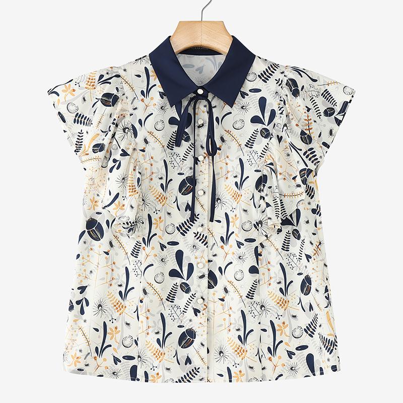 ZANZEA Damen Umlegekragen Locker Sommer Kurzarm Print Bluse