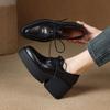 High heel thick sole pointed sheepskin single shoes~ 2025 spring and autumn new lace-up 8cm wedge heel waterproof table leather loafers