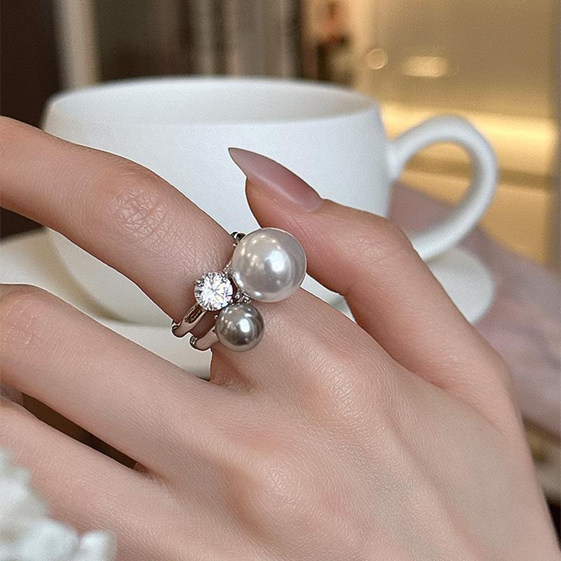 French zircon irregular pearl open ring simple fashion index finger ring temperament jewelry women