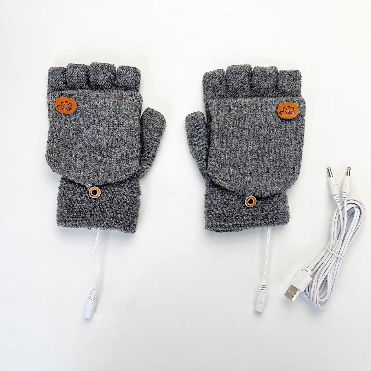 

USB-перчатки с электроподогревом для взрослых студентов, трикотажные, с откидной крышкой, с полупальцами, с рисунком «медвежья лапа», с двусторонним подогревом, 3-ступенчатая регулировка температуры, опционально One size