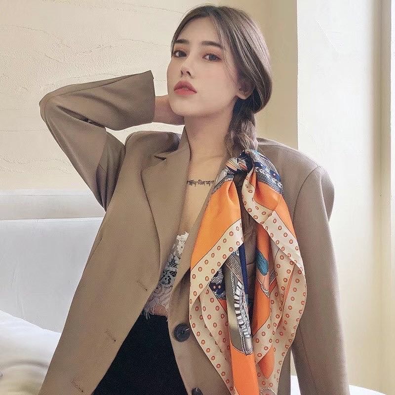 Vintage French Silk Scarf Headband Headband Female Tied Hair Headband Headscarf Ins Tide Large Square Scarf