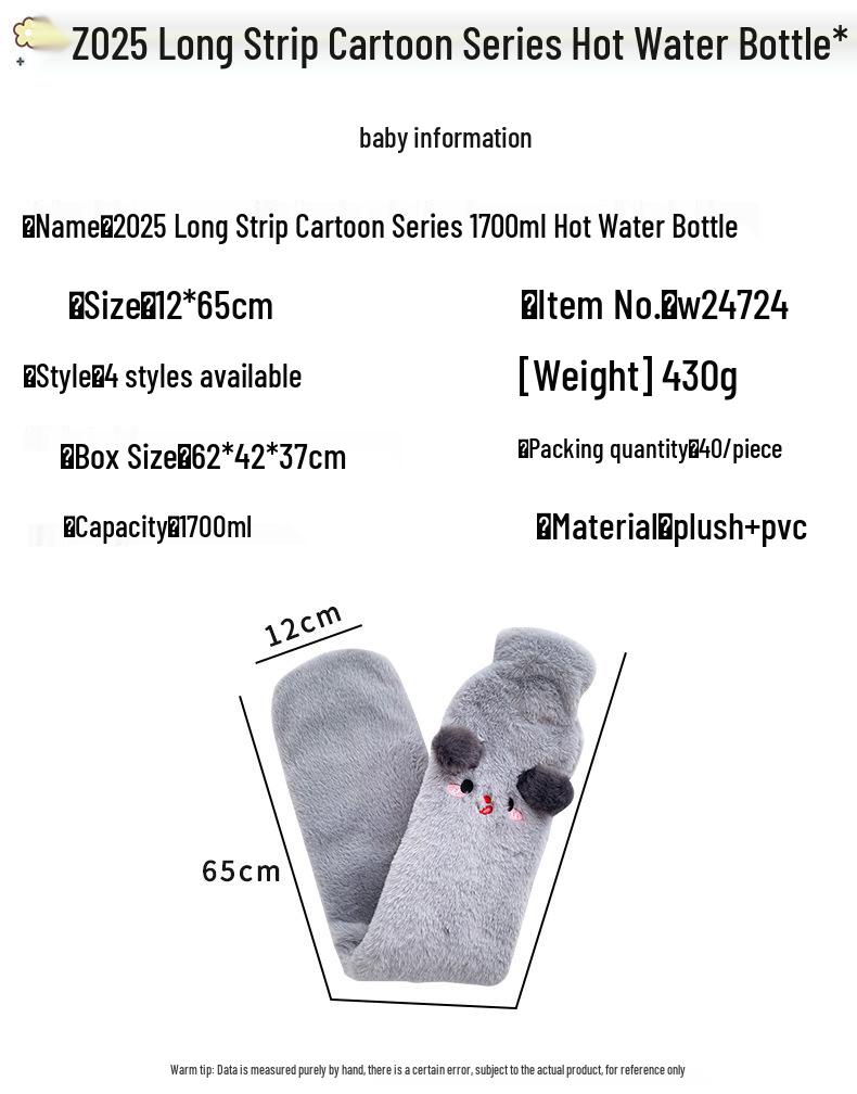 Cartoon Long Hot Water Bottle with Thickened PVC Cover for Winter Bedding