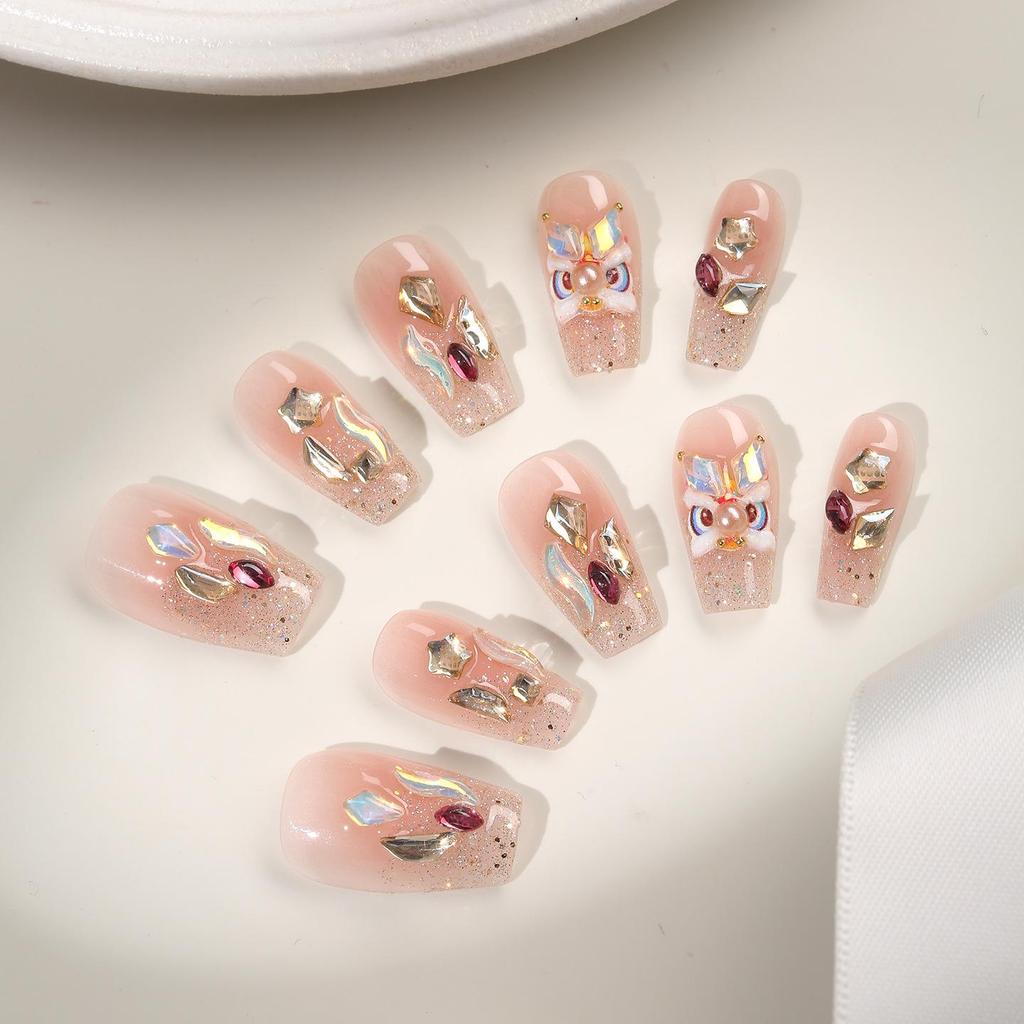 Zhuoshimei Lucky Lion Handmade Luxury Whitening Nail Stickers: Elegant New Year Nail Art