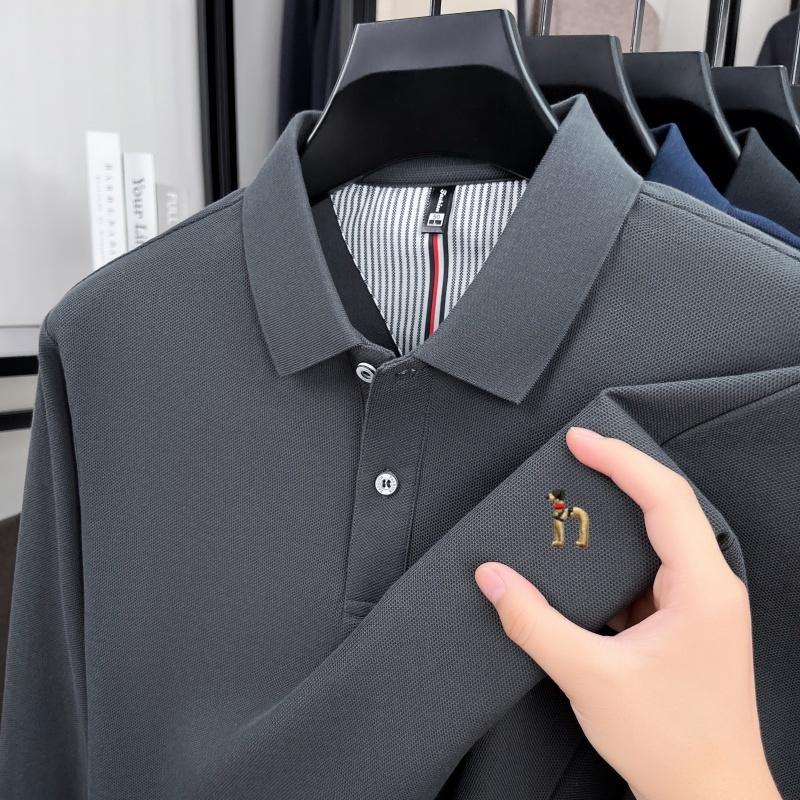 Marken-Polohemd aus 100% Baumwolle, langärmlig, leichter Luxus, neu, Cartoon-Hund-Stickerei, Herren-Poloshirt, hochwertige Modeoberbekleidung