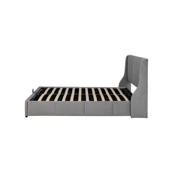 Lit rembourré,forme oreille,tête de lit,lit double,lit fonctionnel hydraulique,140 x 200,gris