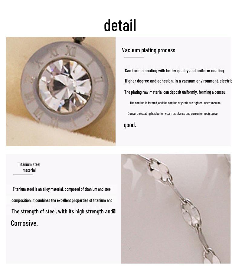 European & American INS Zircon Clavicle Chain: Versatile Diamond-Inlaid Roman Numeral Pendant Necklace