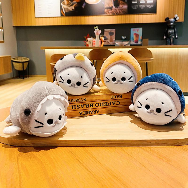 Cute Seal Plush Keychain In Whale Costume Soft Car Key Holder Accessory