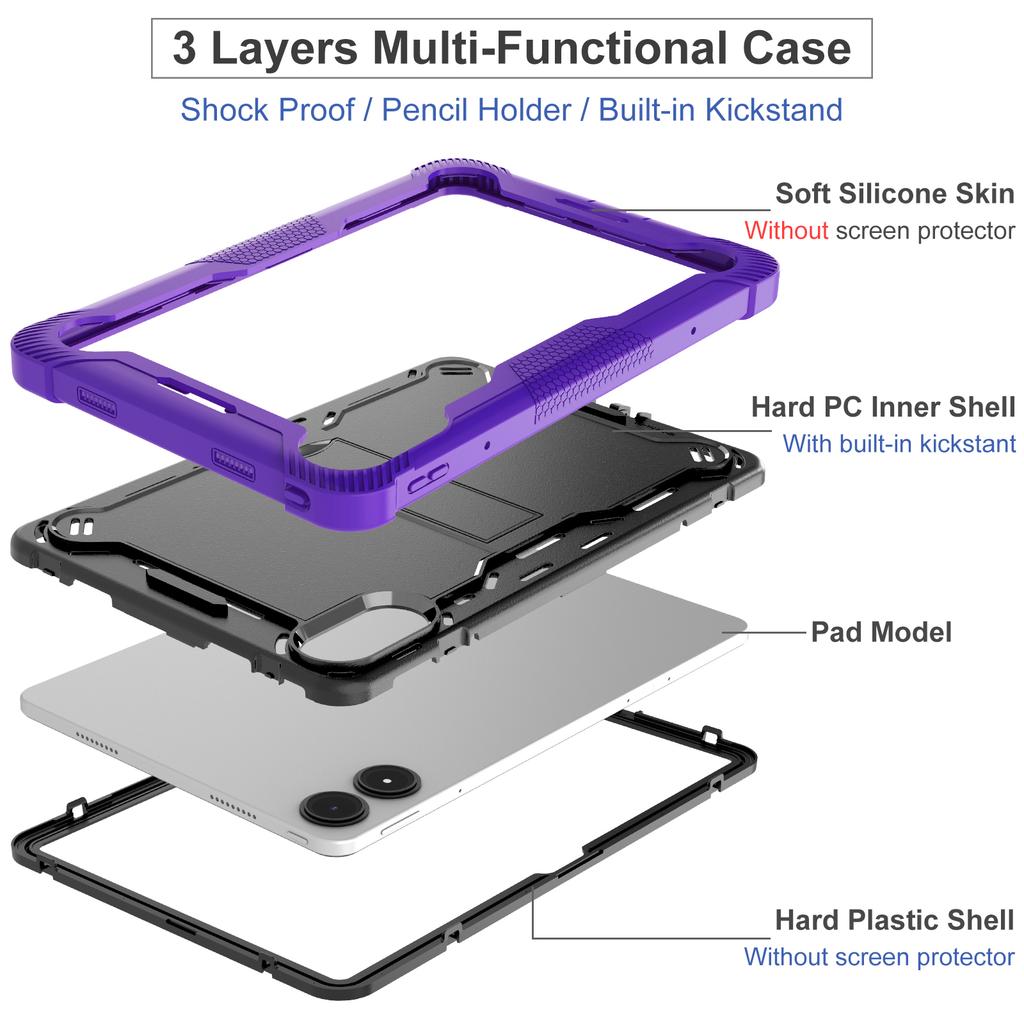 Anti-Slip Hybrid Case Universal For Xiaomi Poco Pad M1 5G Redmi Pad 2 Pro 5G 12.1" Stand Heavy Duty Cover 3-Layers Shockproof