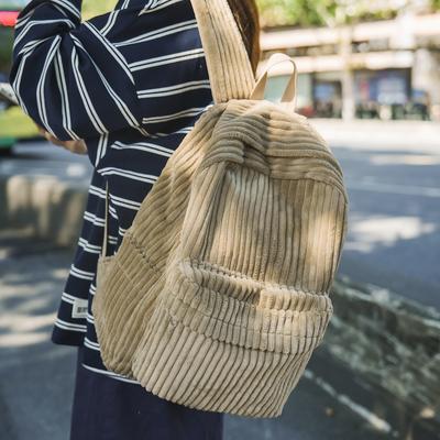 Schoolbag Velvet Backpack for Women 1011 New Korean Version Simple Middle and High School Students Large-capacity Casual Corduroy Schoolbag for Women