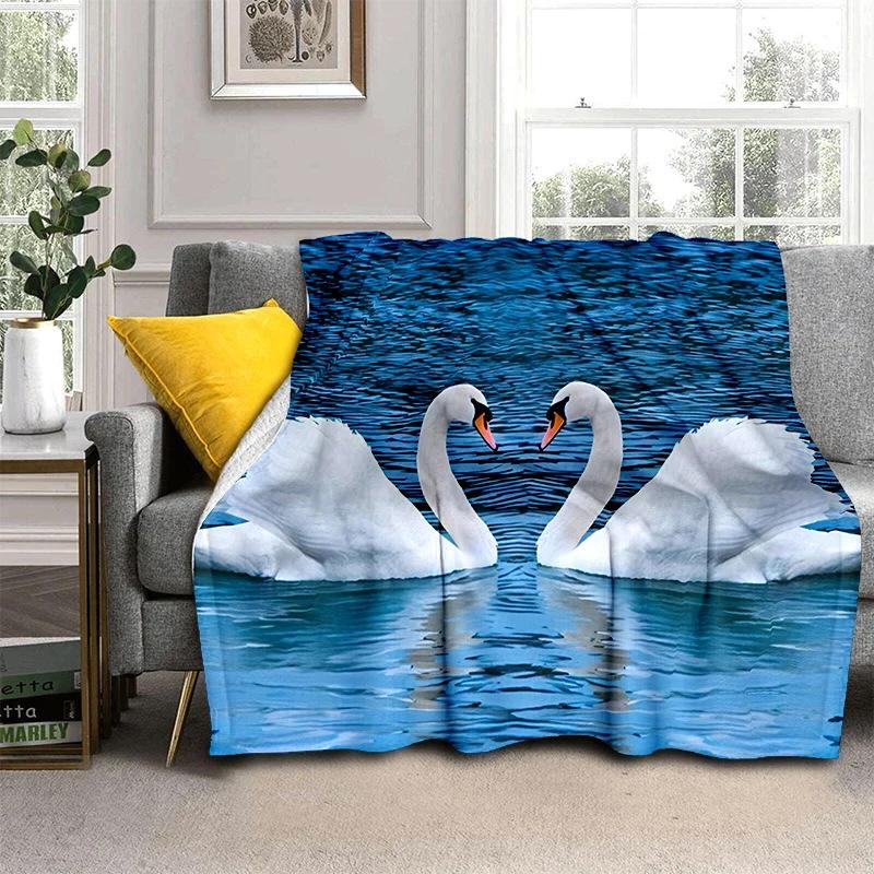 Romantic Swan Themed Blanket Couple Soft Flannel Blanket Holiday Gifts Air Travel Blanket