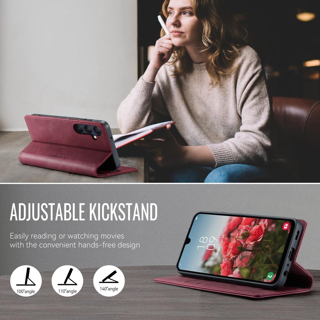 Pro Samsung Galaxy A25 5G (Globální) (161,0 x 76,5 x 8,3 mm) Pouzdro CASEME řady 033 Peněženka s RFID blokováním Stojánek Kožené pouzdro na telefon s texturou telete
