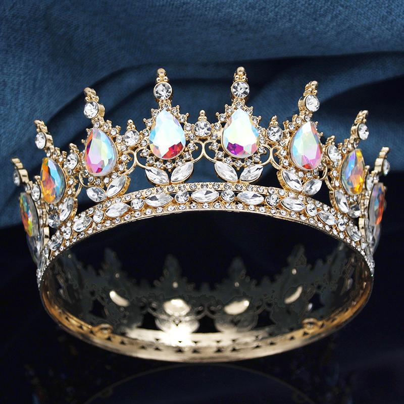 Queen King Wedding Crown Round Tiaras and Crowns Bride Diadem Birthday Party Cake Topper Jewelry Hair Accessory