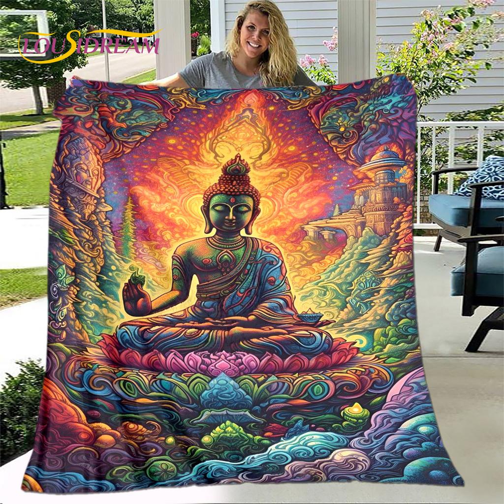 3D Šákjamuni Buddha Guanyin Bódhisattva Buddhismus Víra Náboženství Deka Měkká deka pro domácnost Modlete se Ložnice Postele na pohovku