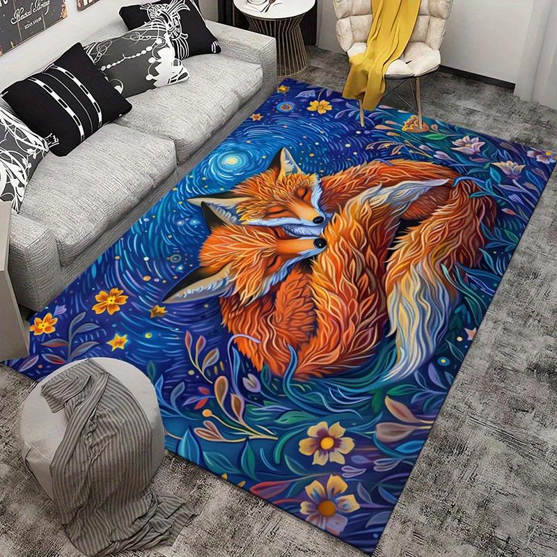 Enchanting Foxes Rug Cozy Living Room Decor with Vibrant Artwork Unique Home Accessories Anti slip carpet can be machine washed