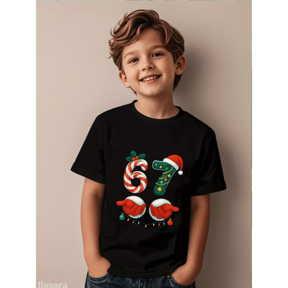 

67 Мем Смешная Рождественская Футболка Повседневная Футболка с Круглым Вырезом для Мальчиков и Девочек Всесезонная Модная Новинка Артистичные Футболки для Детей 100