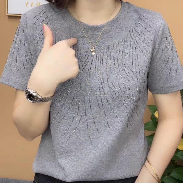 Women's Slimming Bright Silk Short Sleeve T-Shirt – Versatile, High Elastic, Round Neck Summer Top