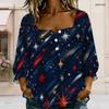 Womens Plus Size Square Neck Long Sleeve Front Button Soft Elegant Loose Versatile Casual Daily Ladies Blouse