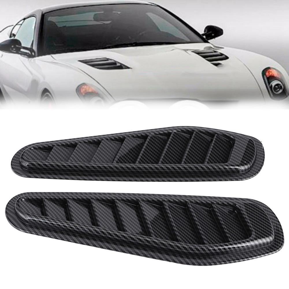 2pcs Carbon Fiber Style Car Air Flow Intake Decorative Scoop Bonnet Vent Hood Cover Universal
