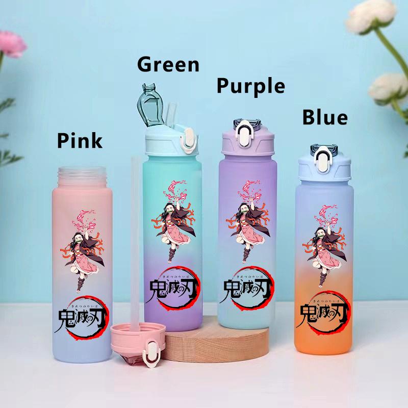 750ML Demon Slayer Cartoon Plastic Gradient Water Cup Portable Leak Proof Water Bottle Student Outdoor Sports Travel Water Cup