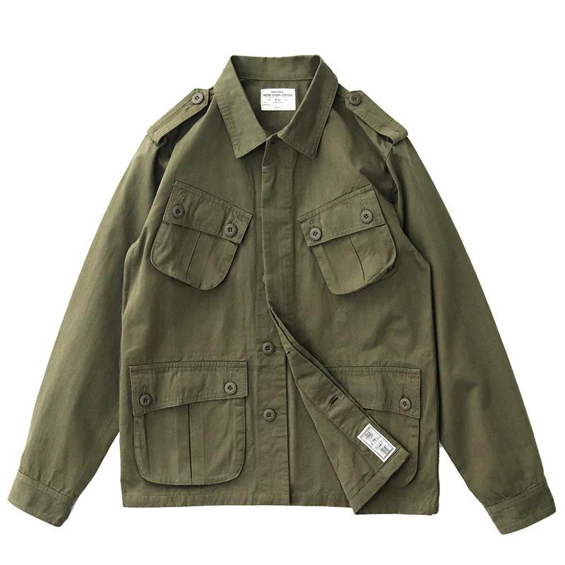Multi Pocket Cargo Jacket Mens Spring Autumn American Vintage Causal Coats Lapel Collar Casual Fashion Outwear