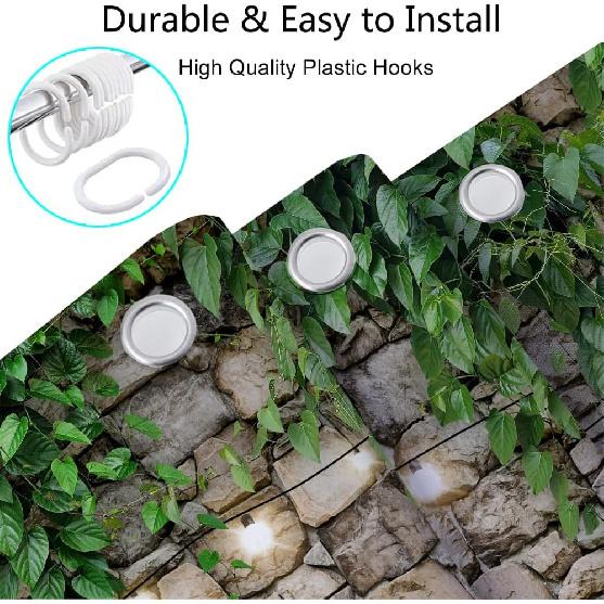 Stone Brick Wall Shower Curtain, Green Leaves Shower Curtain Set for Bathroom, Vintage 3D Vine with Lights Fabric Shower Curtain Restroom Bathtub