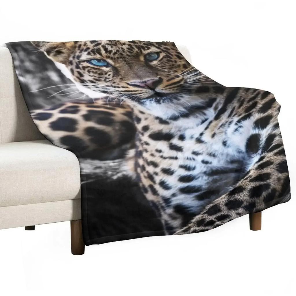 BlueGreen Eyed Leopard Throw Blanket Soft Sherpa Fleece Warm Blanket for Winter