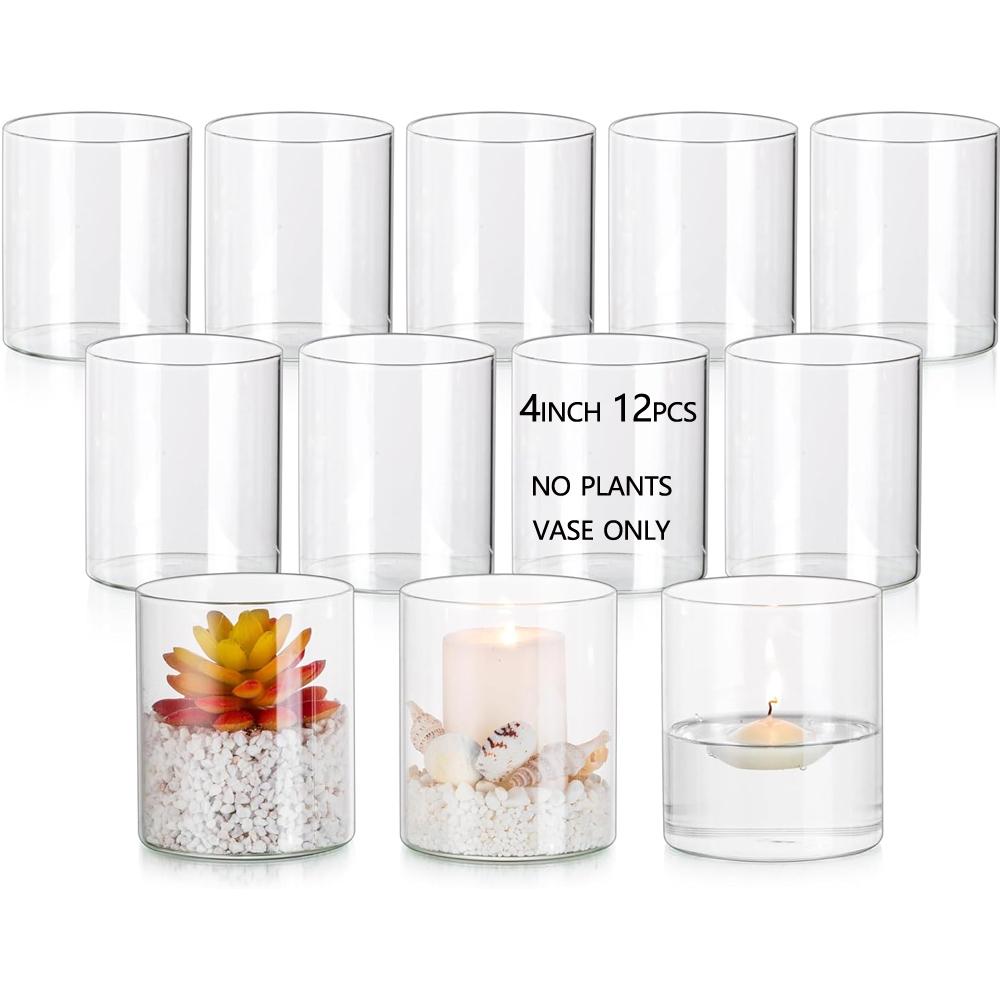 4/6/8 Inch Glass Cylinder Vase Hurricane Candle Holder Clear Tall Clear Vases for Wedding Centerpieces Glass Flower Vase