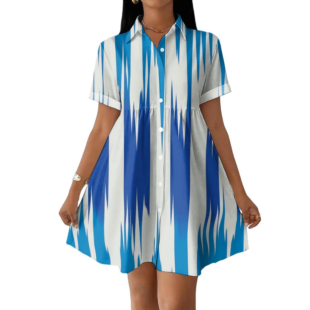 Women's Casual Loose Fit Shirt Dress Button Down Collar Short Sleeve Floral Print Summer Dress