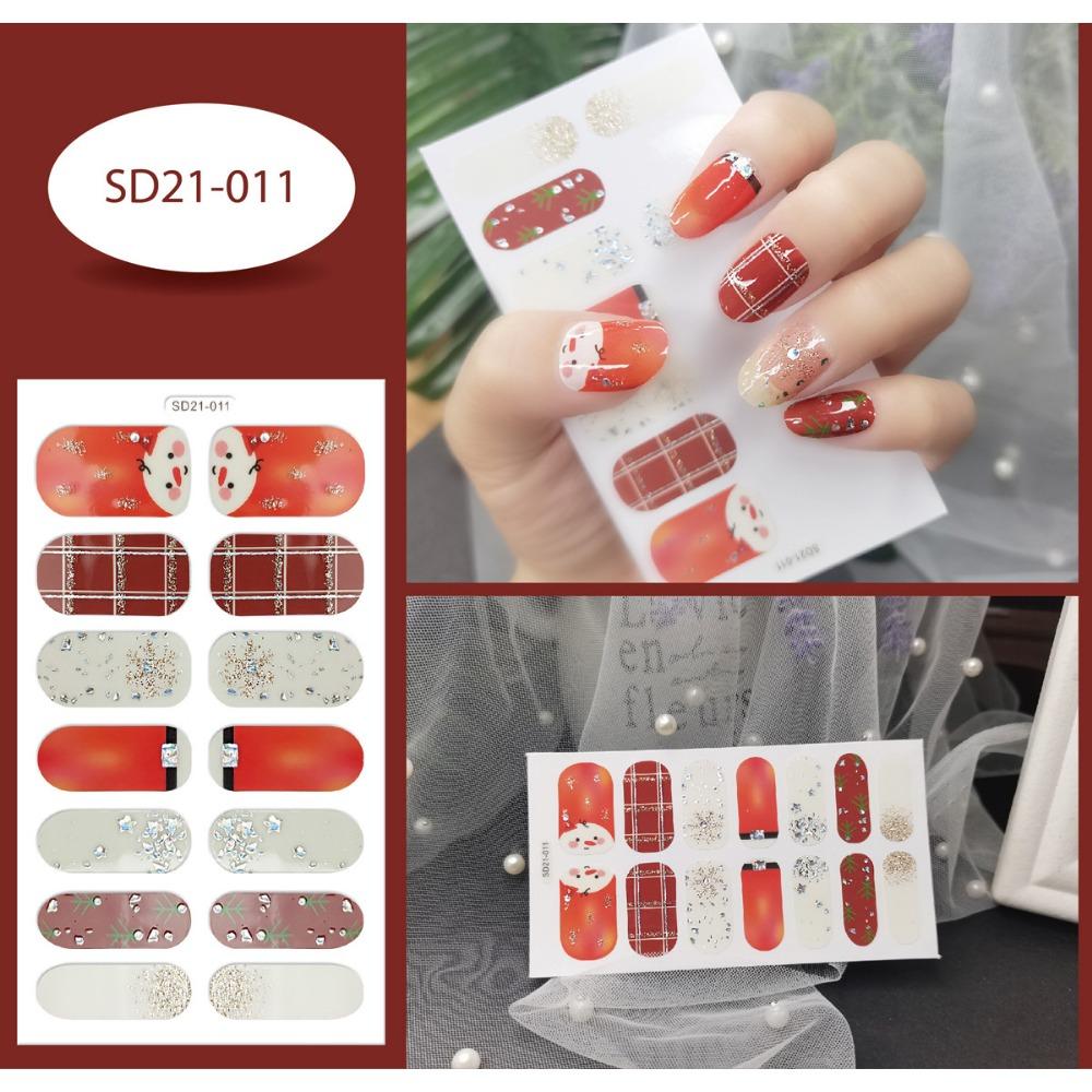 

14 шт./лист, полное покрытие, Рождественский маникюр, снежинка, Рождественская елка, накладные ногти, готовые маникюрные наклейки