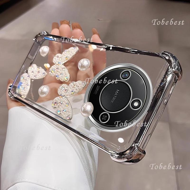 3D Pearl Butterfly Shockproof Plating Silicone Case for Huawei Honor X70i X60 X60i X50 X50i X40 X40i X30i Pro X9A X9B X8B X8C