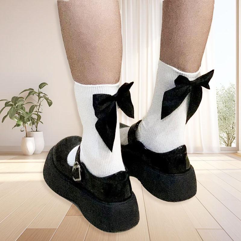 

Носки женские в стиле балета, милые, с длинными лентами и бантом, носки-гольфы до середины голени, летние, в стиле INS, для JK-девочек, в тонкую вертикальную полоску One Size