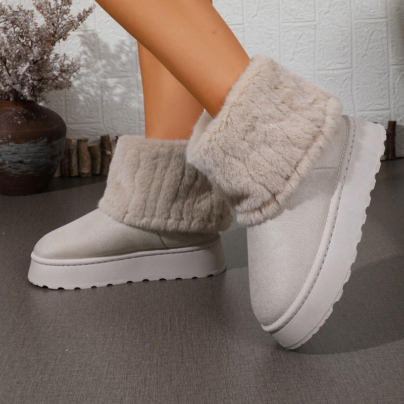 New thick-soled round head flip hairy short snow boots muffin bottom warm piled thickened cotton boots