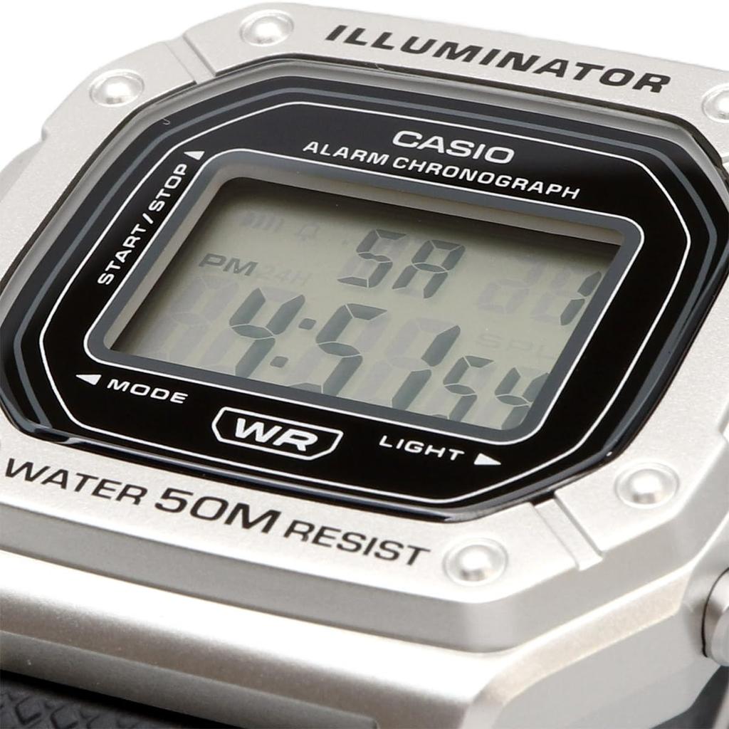 Casio Standard Digital Wristwatch for Men and Silver Overseas Model W-218HM-7AV Women, Metallic, [Used]