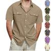 Men's Double Pocket Cotton And Linen Leisure Holiday Short-sleeved Shirt