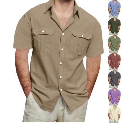 Men's Double Pocket Cotton And Linen Leisure Holiday Short-sleeved Shirt