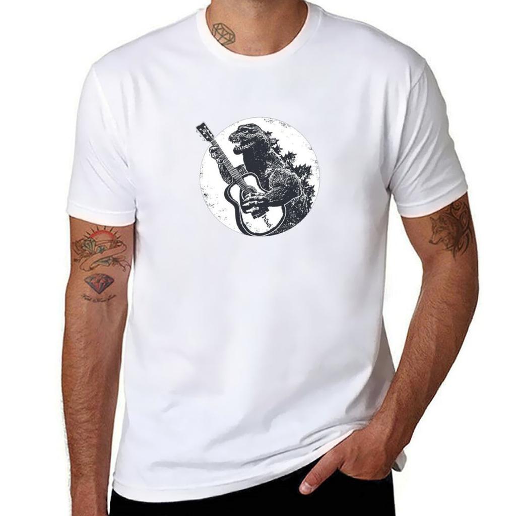 Guitar Funny Vintage Dinosaur Playing Guitar Cool Graphic Tee TShirt Christmas Theme Tee Top