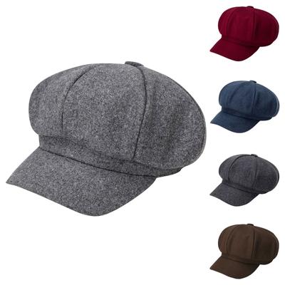 SPRING Adult  Winter Warm Fashion Solid Color Women Octagonal Hat Woolen Cloth Casual Beret Cap