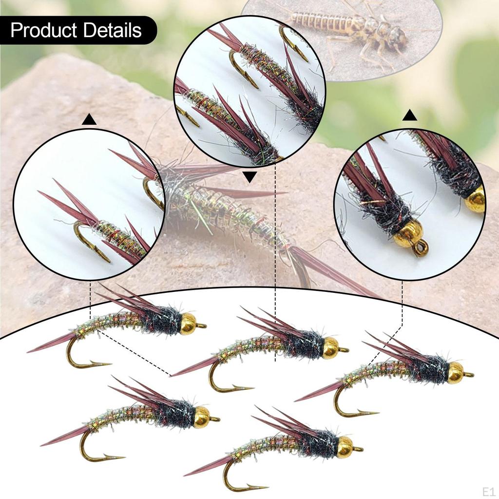 5Pcs Fly Fishing Lure Jig with Hook Equipment Stonefly Baits Artificial Hard for Walleye
