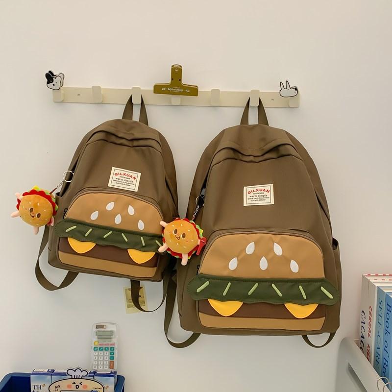 Schultasche Rucksack Mädchen Internet-Berühmtheit Mode Neu Niedlich Cartoon Student Kleiner Rucksack Süßer Stil Campus Burger Kleine Schultasche