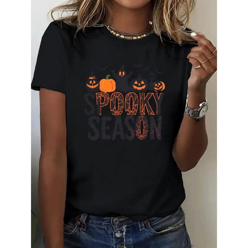 Summer Halloween Silhouette Women's T-shirt Comfortable Fit Soft Breathable Comfortable Casual Short Sleeve