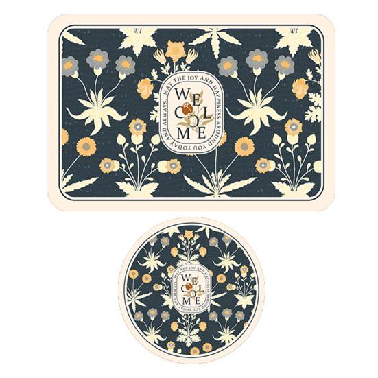 2Pcs Vintage Flower Placemat Waterproof Heat-Resistant Non-slip PVC Heat Insulation Rectangle Round Dining Table Protection Decoration
